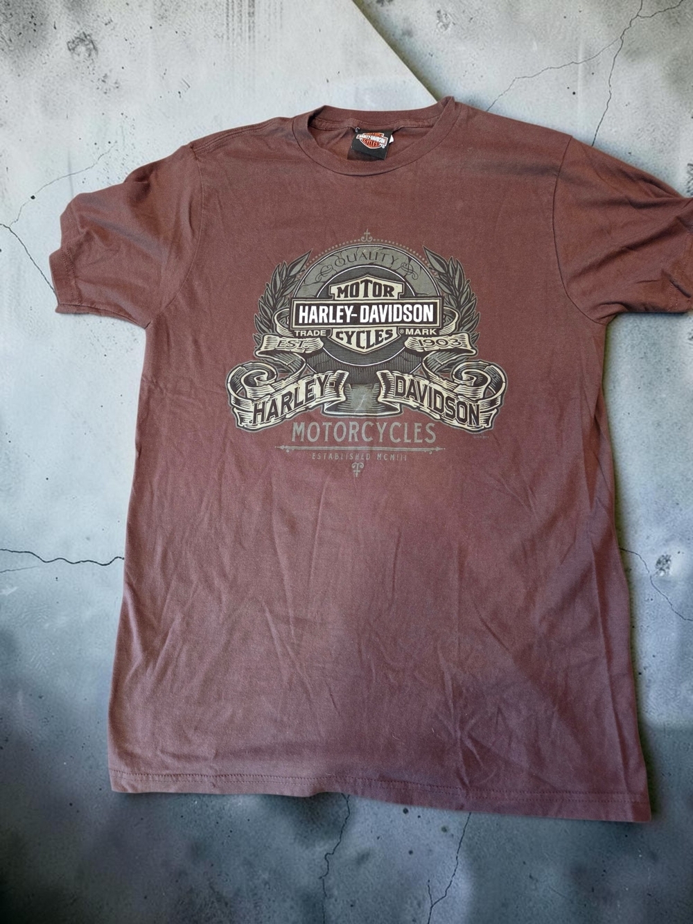 Harley-Davidson Brown Short Sleeve Graphic Tee with Crest Logo